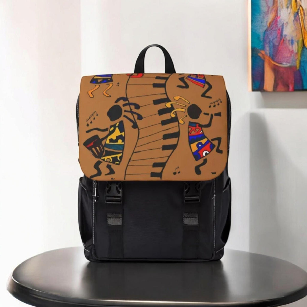 Afro Music Cartoon Backpack, Handcrafted Unisex Shoulder Bag for Casual Use
