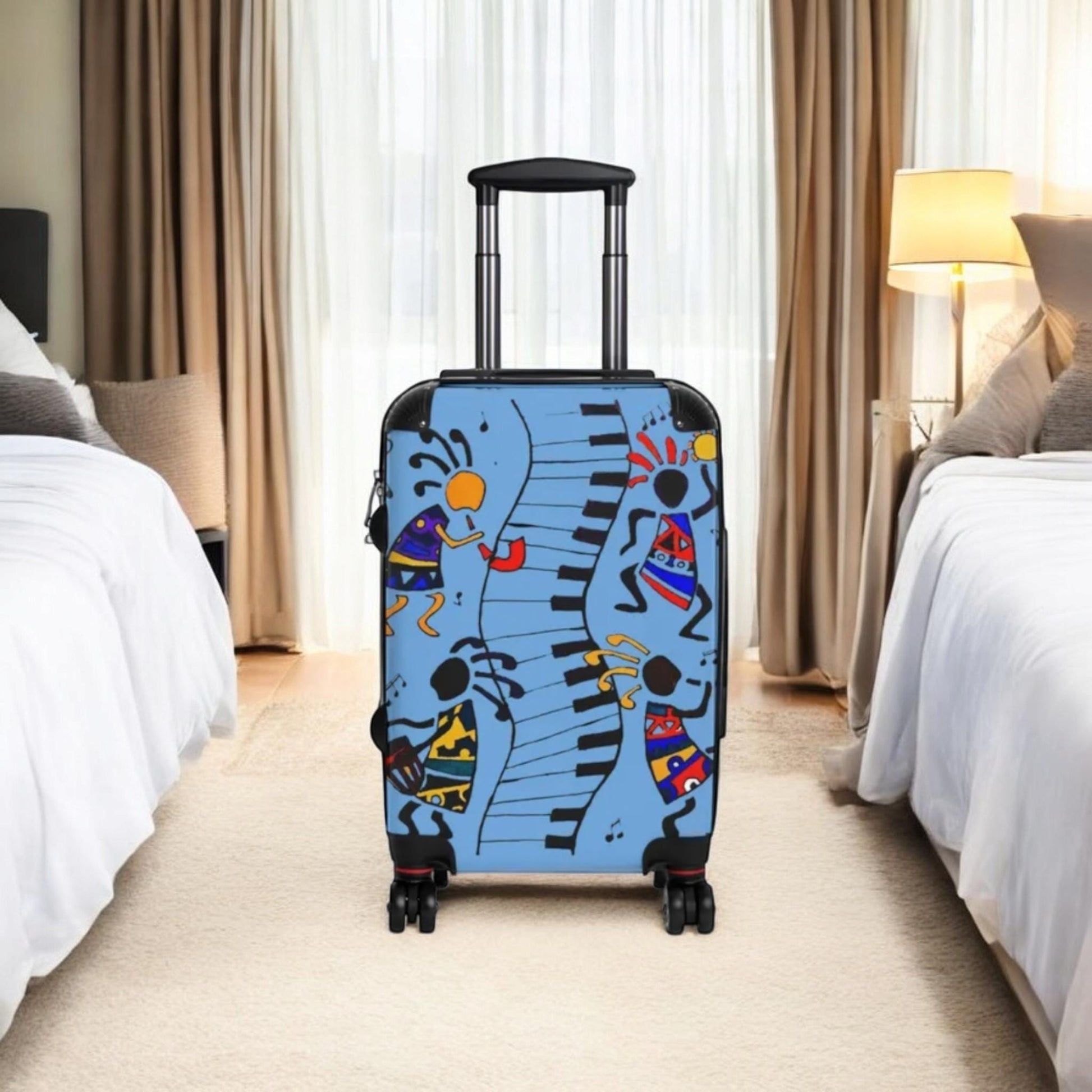 Afro Music Cartoon Suitcase, Handcrafted Luggage Bag, Traveler Gift, Unique Travel Case