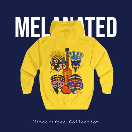 Unisex Graphic Hoodie with Hand Drawn Singing Tribal Mask Art , Trendy Casual Wear