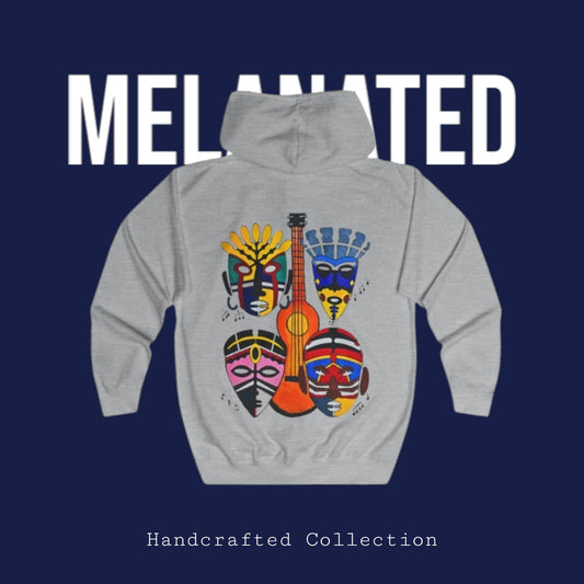 Unisex Graphic Hoodie with Hand Drawn Singing Tribal Mask Art , Trendy Casual Wear