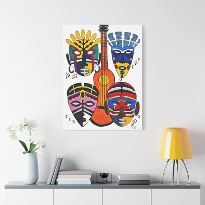 Tribal Mask Canvas, Singing Mask Painting, Wall Art Decor, Home Office Decoration