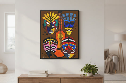 Tribal Mask Canvas, Singing Mask Painting, Wall Art Decor, Home Office Decoration