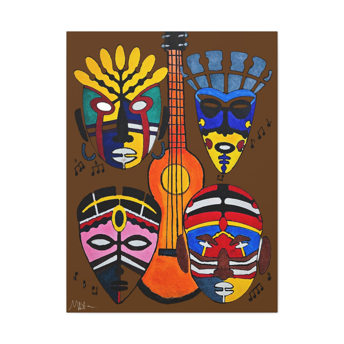 Tribal Mask Canvas, Singing Mask Painting, Wall Art Decor, Home Office Decoration