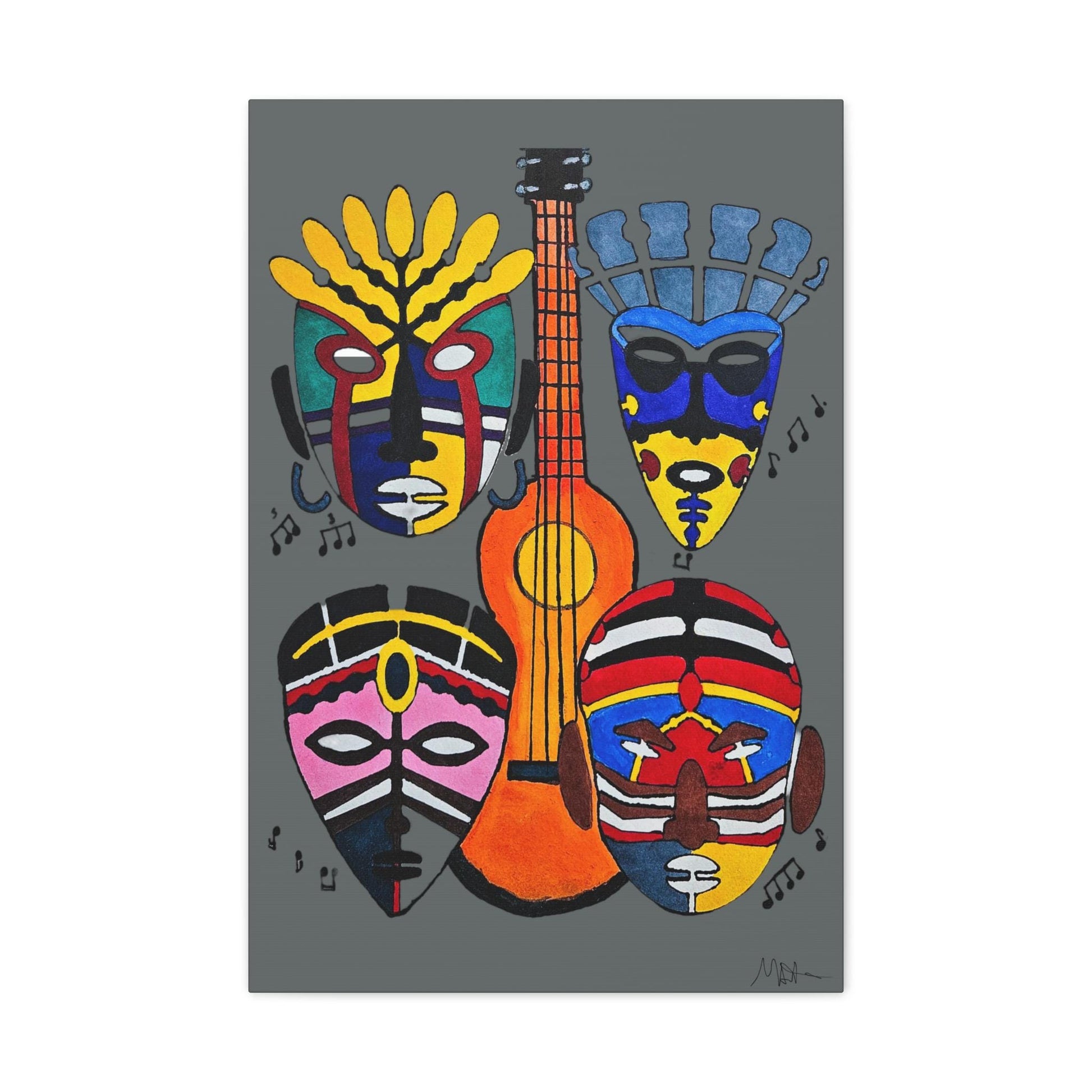 Canvas Wall Art, Tribal Mask Painting, Singing Mask Home Decor