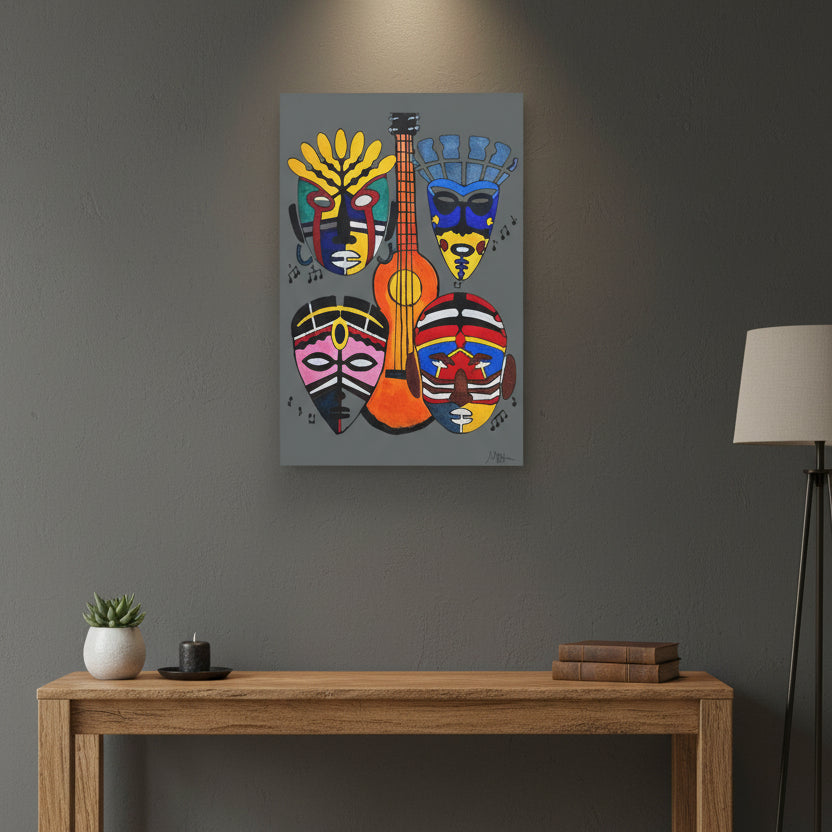 Canvas Wall Art, Tribal Mask Painting, Singing Mask Home Decor