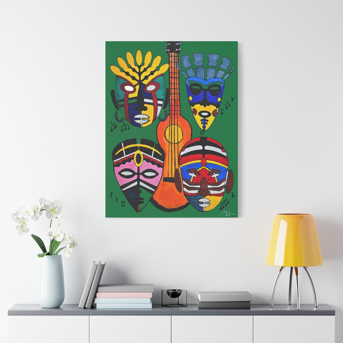 Tribal Mask Canvas, Singing Mask Painting, Wall Art Decor, Home Office Decoration