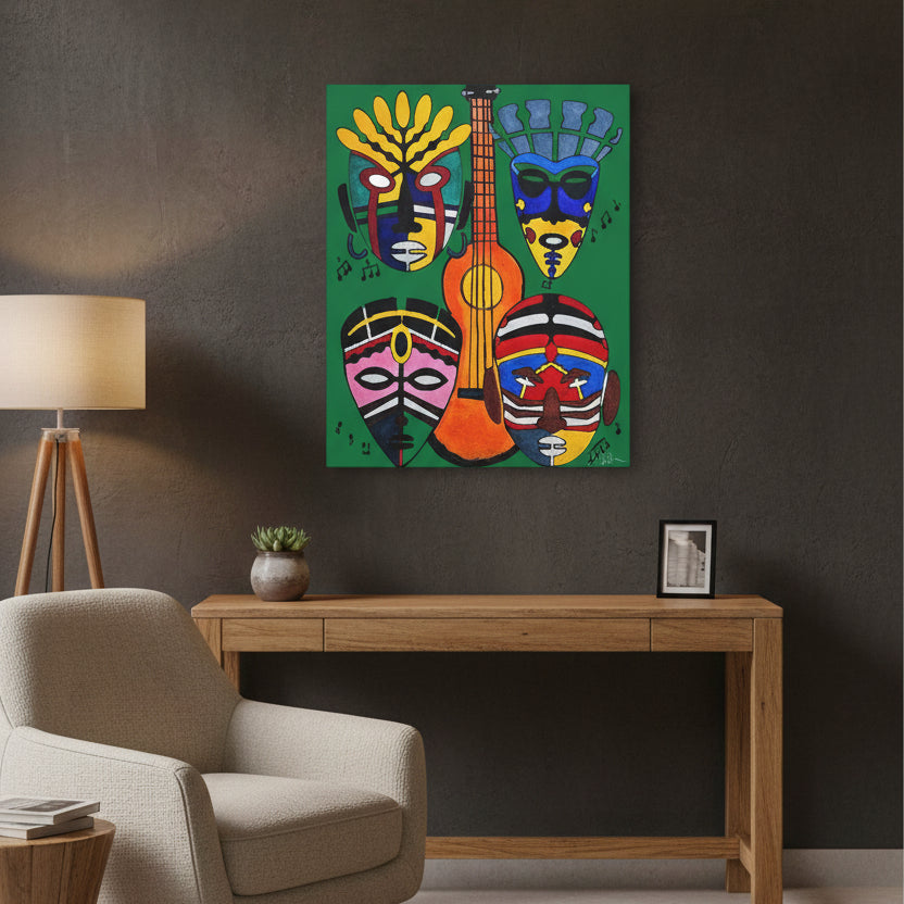 Tribal Mask Canvas, Singing Mask Painting, Wall Art Decor, Home Office Decoration Printify