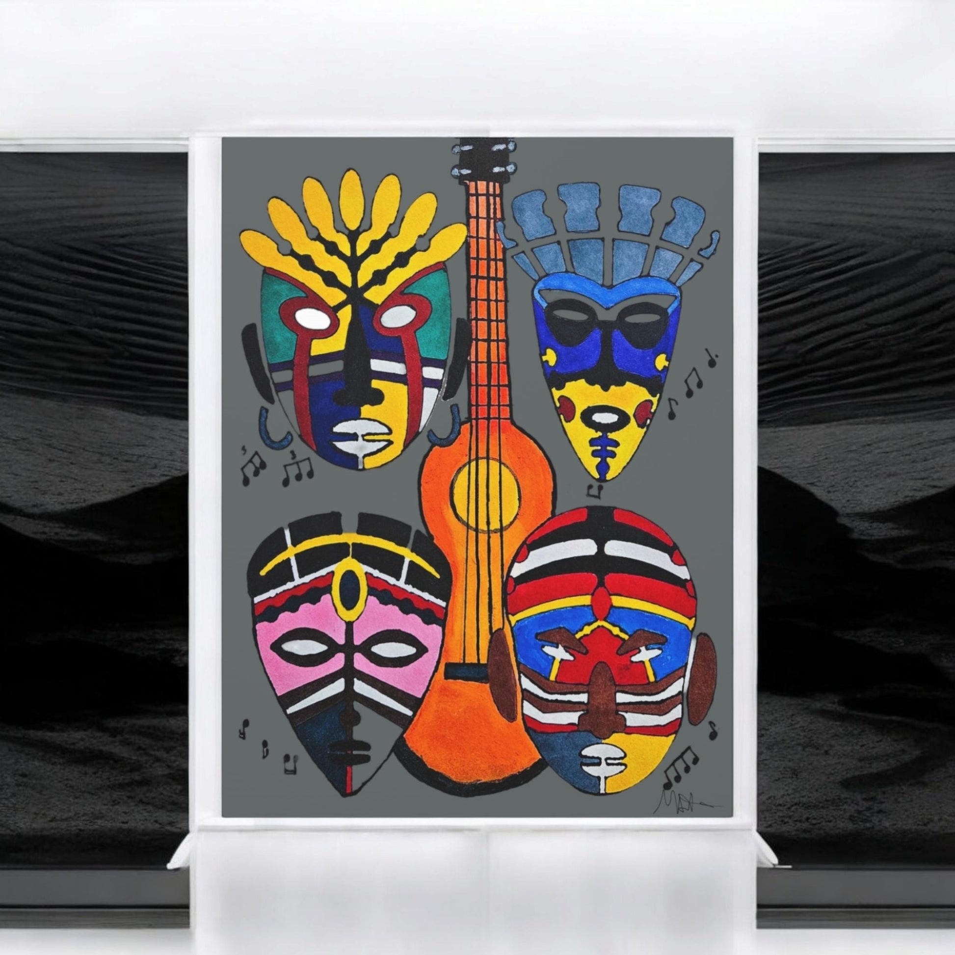 Canvas Wall Art, Tribal Mask Painting, Singing Mask Home Decor