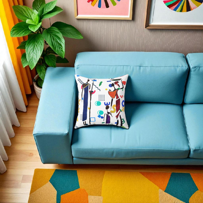 Ethnic Family Doodle Spun Polyester Square Pillow - Handcrafted Accent Throw Cushion