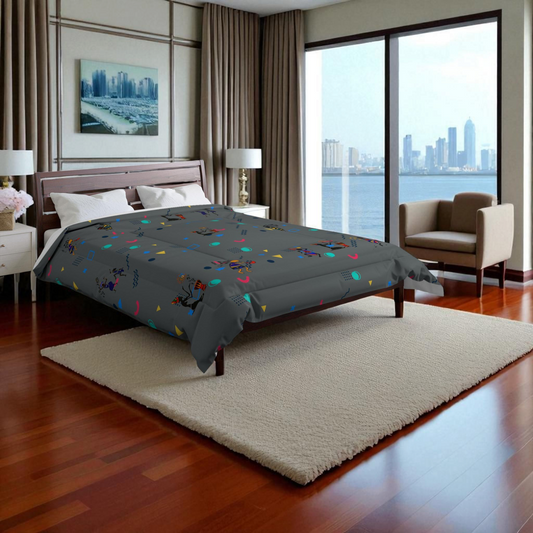 Afro Music Cartoon Comforter, Handcrafted Bedspread for Music Lovers, Unique African Art Comforter