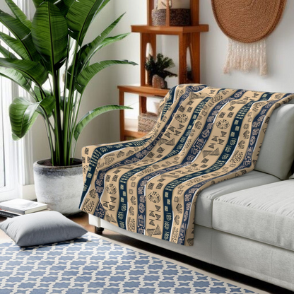 African Patterned Sherpa Fleece Blanket, Ethnic Throw Blanket, Cozy Winter Home Decor