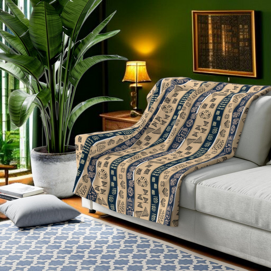 African Patterned Sherpa Fleece Blanket, Ethnic Throw Blanket, Cozy Winter Home Decor