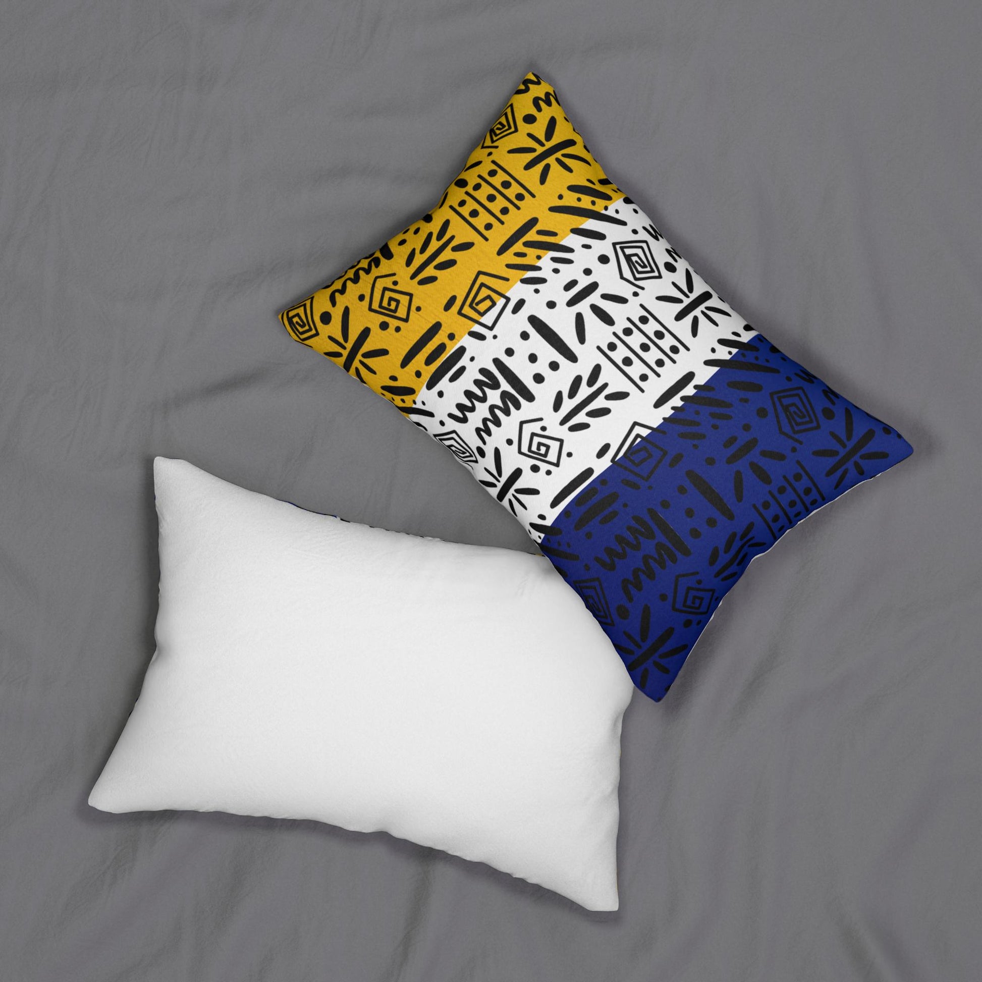 Boho Spun Polyester Lumbar Pillow with Tribal Pattern Water-resistant Hidden Zipper