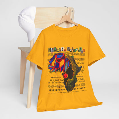 African Continent Graphic Tee, Unisex Heavy Cotton T-Shirt, Handcrafted Ethnic Design