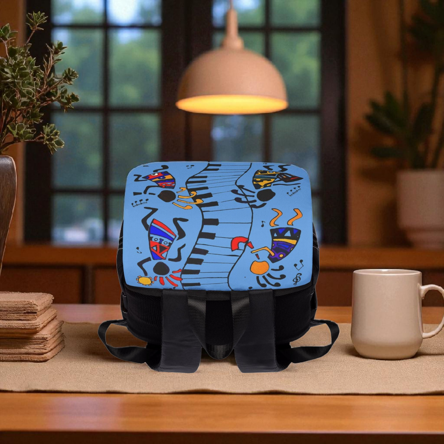 Afro Music Cartoon Backpack, Handcrafted Unisex Shoulder Bag for Casual Use