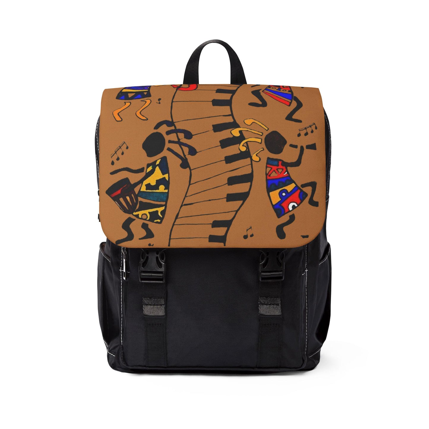Afro Music Cartoon Backpack, Handcrafted Unisex Shoulder Bag for Casual Use