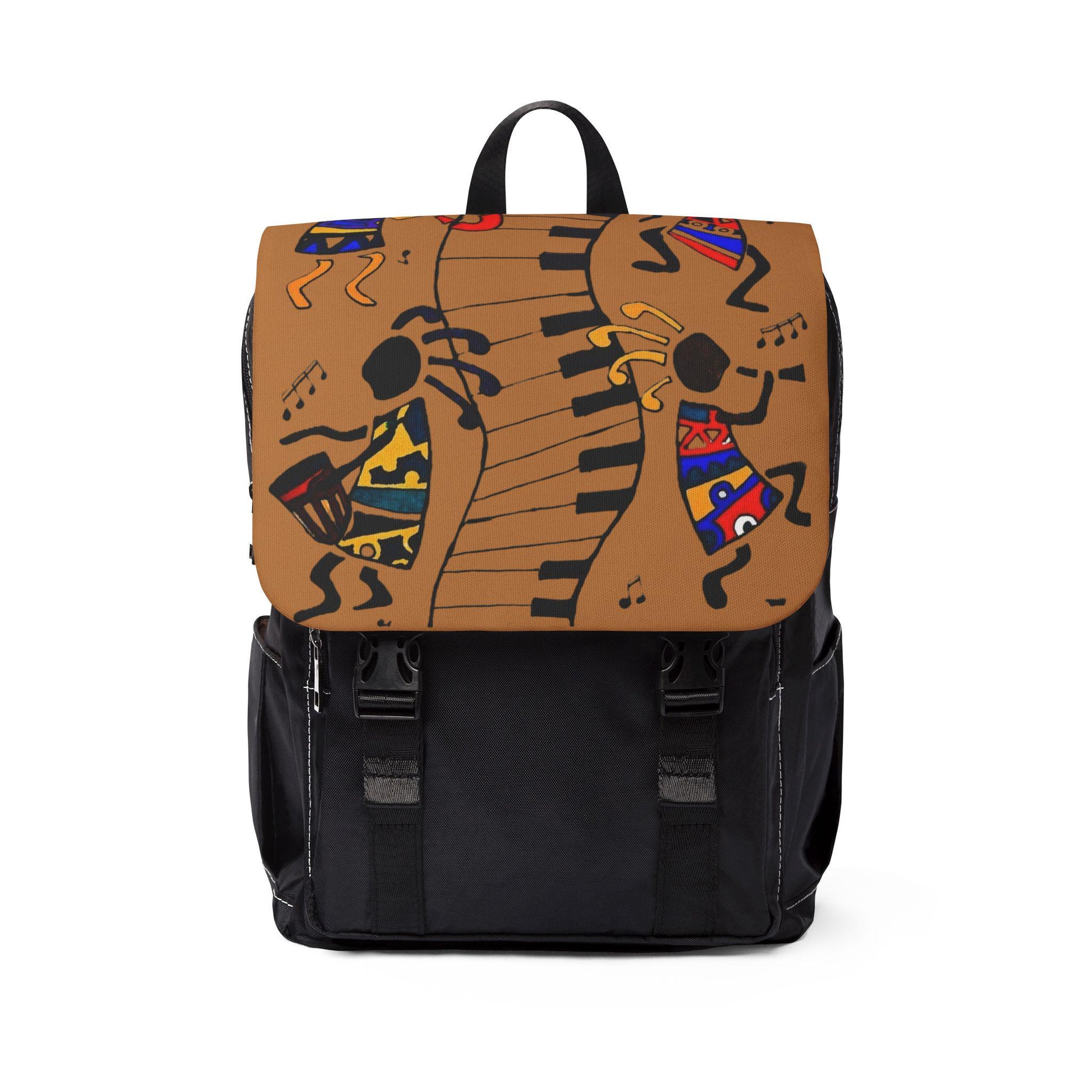 Afro Music Cartoon Backpack, Handcrafted Unisex Shoulder Bag for Casual Use