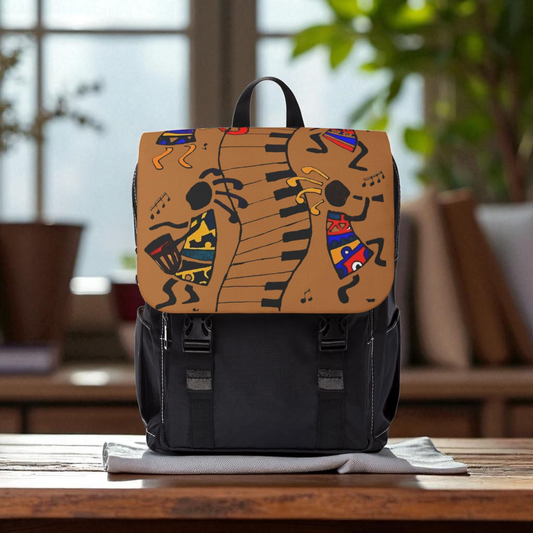 Afro Music Cartoon Backpack, Handcrafted Unisex Shoulder Bag for Casual Use