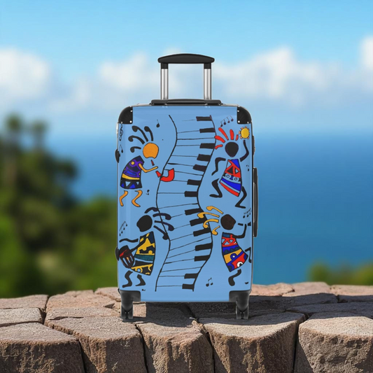 Afro Music Cartoon Suitcase, Handcrafted Luggage Bag, Traveler Gift, Unique Travel Case