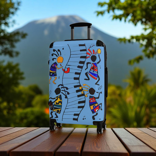 Afro Music Cartoon Suitcase, Handcrafted Luggage Bag, Traveler Gift, Unique Travel Case
