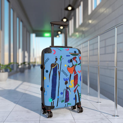 Cartoon Afro Family Suitcase, Handcrafted Doodles, Kid's Luggage, Travel Bag