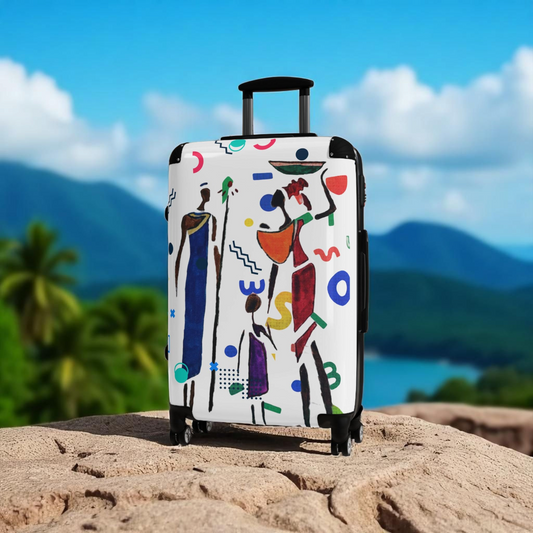 Cartoon Afro Family Suitcase, Handcrafted Doodles, Kid's Luggage, Travel Bag