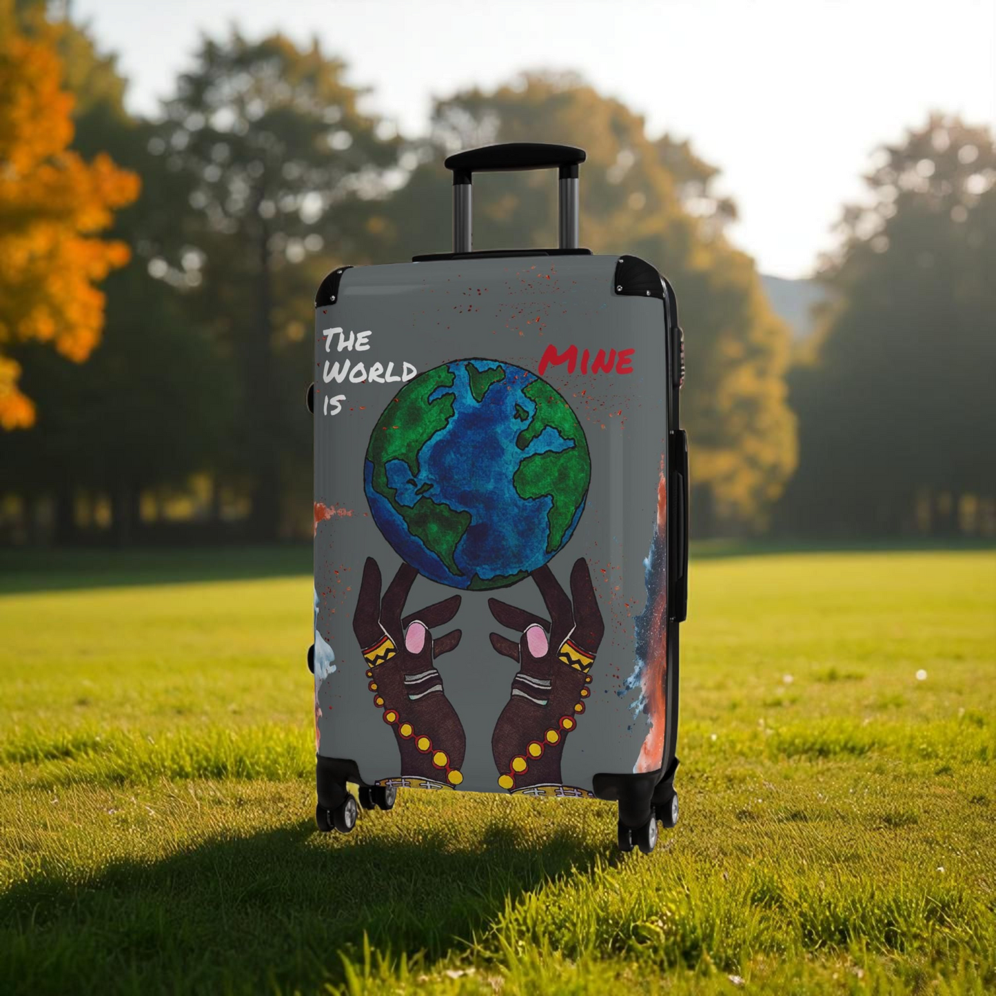 Handcrafted Afro Galactic Art Suitcase, Travel Luggage, African Inspired Carry-On Bag