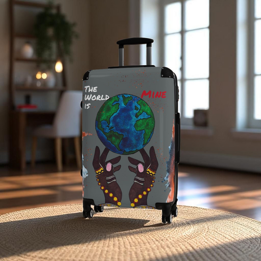 Handcrafted Afro Galactic Art Suitcase, Travel Luggage, African Inspired Carry-On Bag