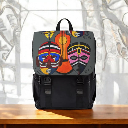 Afro Music Guitar Cartoon Backpack, Handcrafted Unisex Shoulder Bag, Music Lover Gift