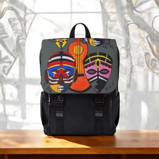 Afro Music Guitar Cartoon Backpack, Handcrafted Unisex Shoulder Bag, Music Lover Gift