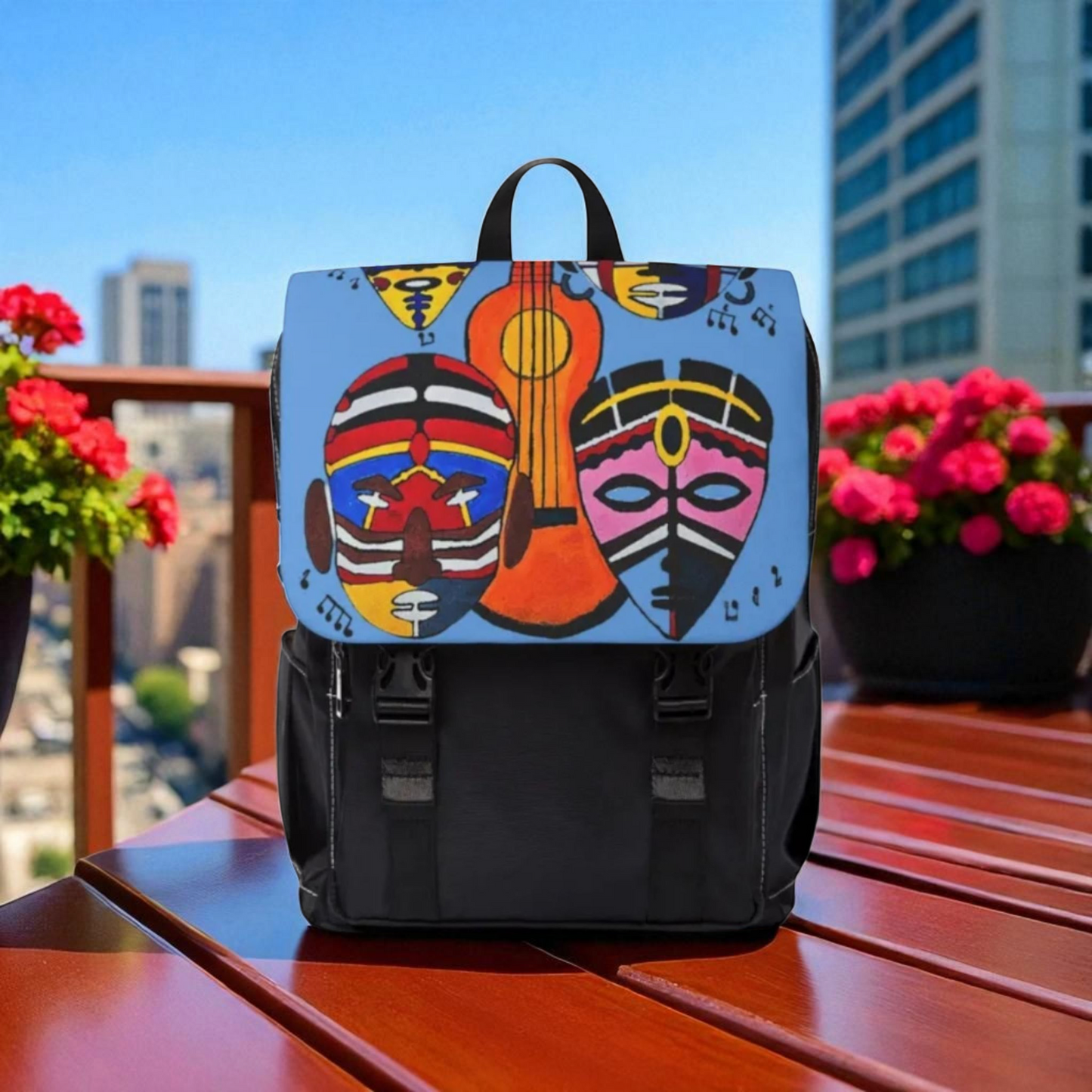 Afro Music Guitar Cartoon Backpack, Handcrafted Unisex Shoulder Bag, Music Lover Gift