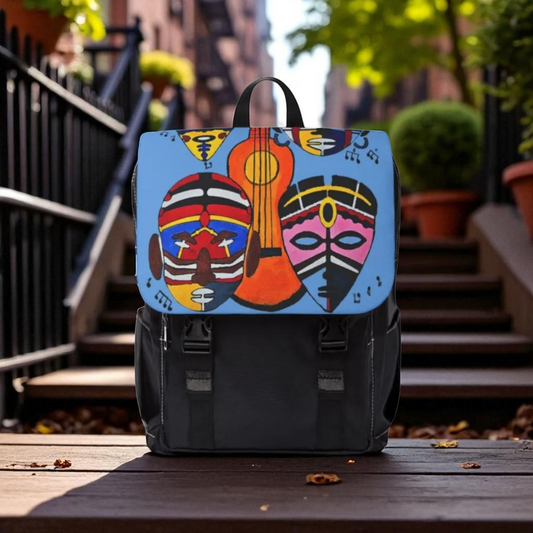Afro Music Guitar Cartoon Backpack, Handcrafted Unisex Shoulder Bag, Music Lover Gift