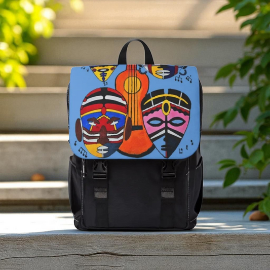 Afro Music Guitar Cartoon Backpack, Handcrafted Unisex Shoulder Bag, Music Lover Gift