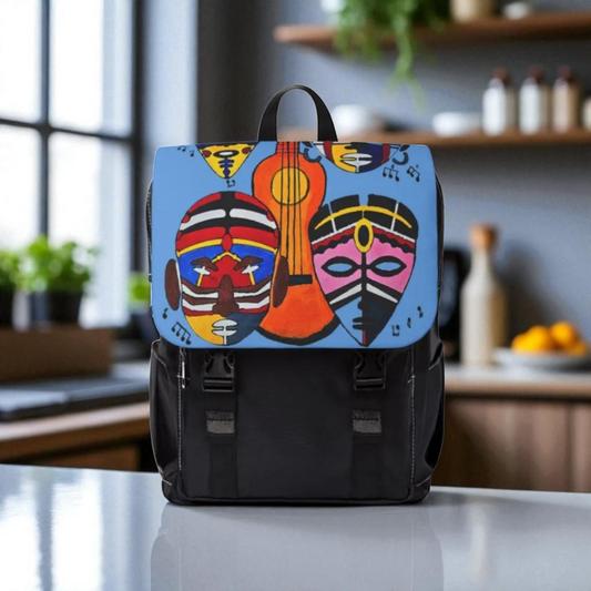 Afro Music Guitar Cartoon Backpack, Handcrafted Unisex Shoulder Bag, Music Lover Gift