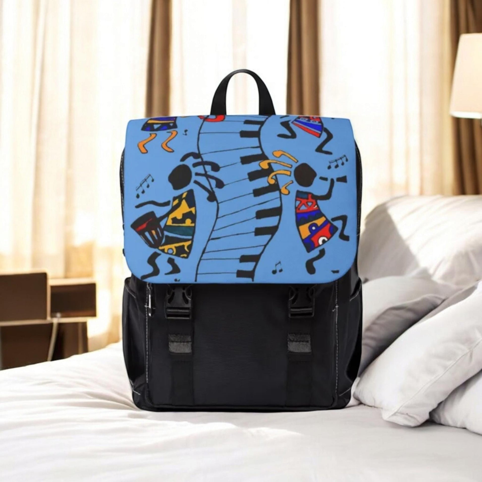 Afro Music Cartoon Backpack, Handcrafted Unisex Shoulder Bag for Casual Use