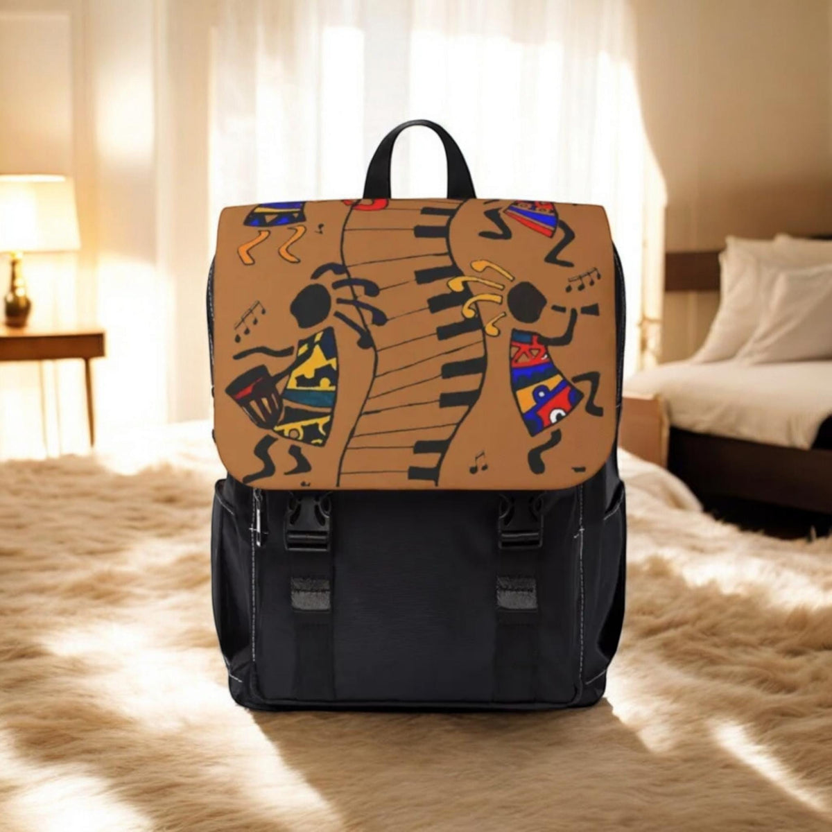 Afro Music Cartoon Backpack, Handcrafted Unisex Shoulder Bag for Casual Use