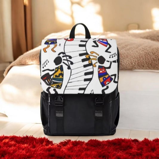 Artistic Music Design Backpack - Handcrafted, Spacious Oxford Canvas Bag
