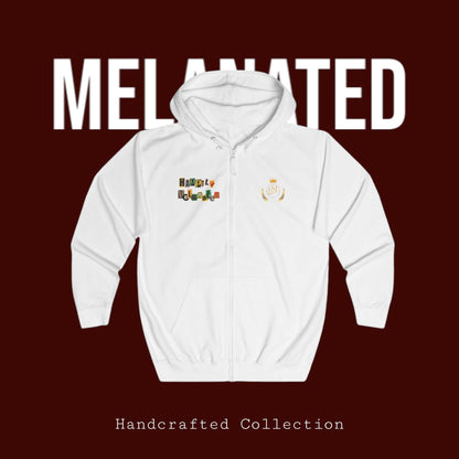 Hand-Drawn Afro Music Graphic Full Zip Hoodie, Unisex Streetwear for All
