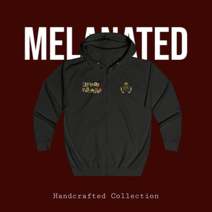 Hand-Drawn Afro Music Graphic Full Zip Hoodie, Unisex Streetwear for All