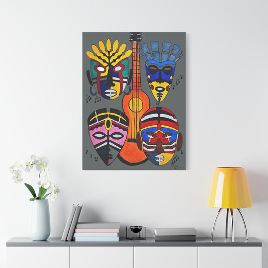 Canvas Wall Art, Tribal Mask Painting, Singing Mask Home Decor