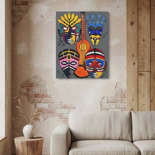 Canvas Wall Art, Tribal Mask Painting, Singing Mask Home Decor