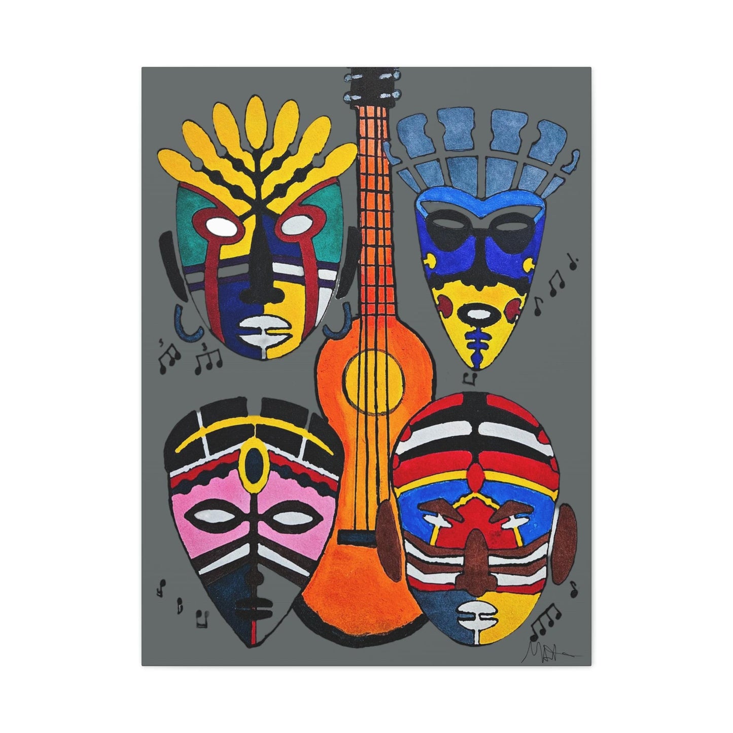 Canvas Wall Art, Tribal Mask Painting, Singing Mask Home Decor