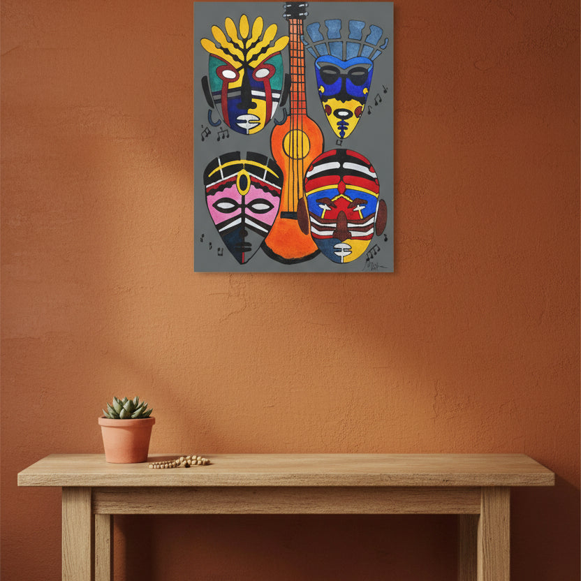 Canvas Wall Art, Tribal Mask Painting, Singing Mask Home Decor