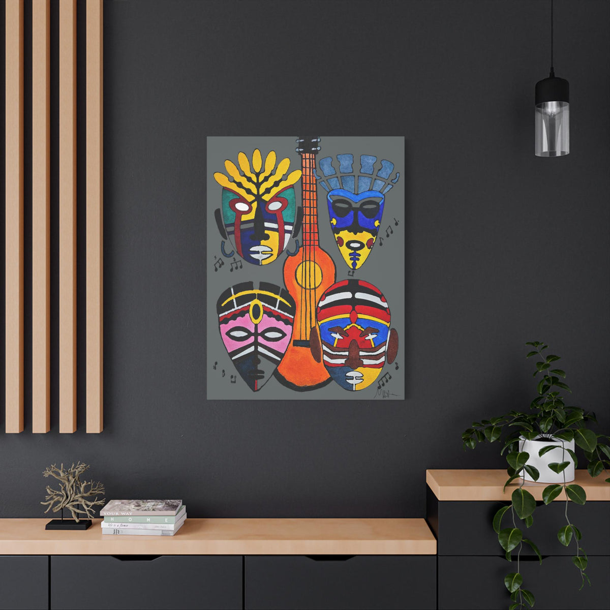 Canvas Wall Art, Tribal Mask Painting, Singing Mask Home Decor