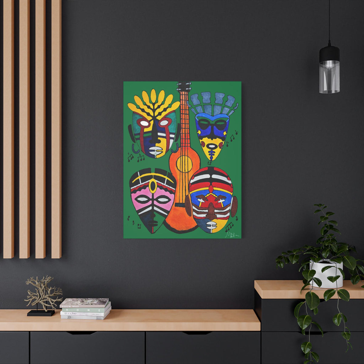 Tribal Mask Canvas, Singing Mask Painting, Wall Art Decor, Home Office Decoration
