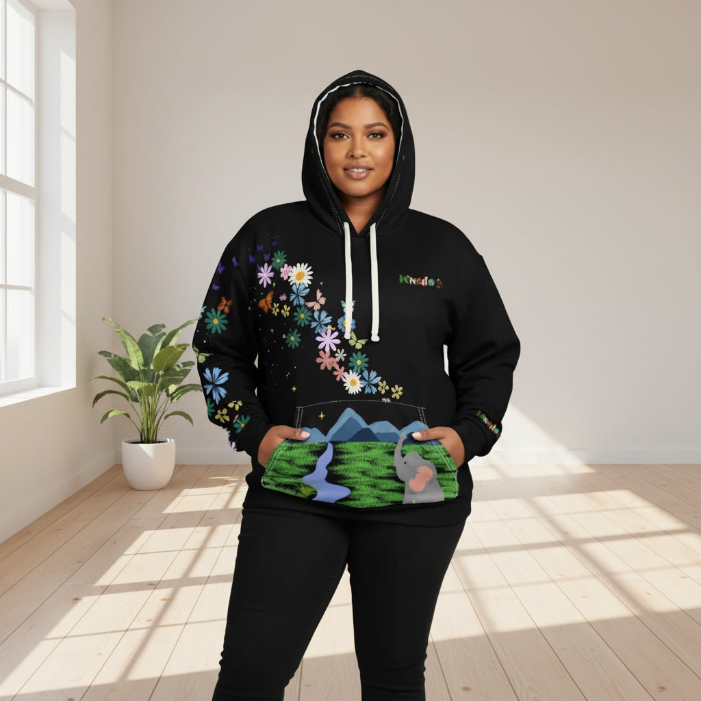 Elephant Floral Unisex Pullover Hoodie, Graphic Sweatshirt, Animal Lover Gift
