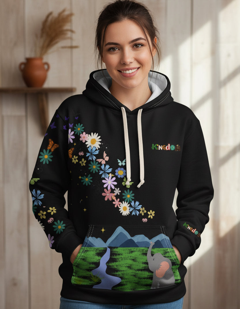 Elephant Floral Unisex Pullover Hoodie, Graphic Sweatshirt, Animal Lover Gift Printify