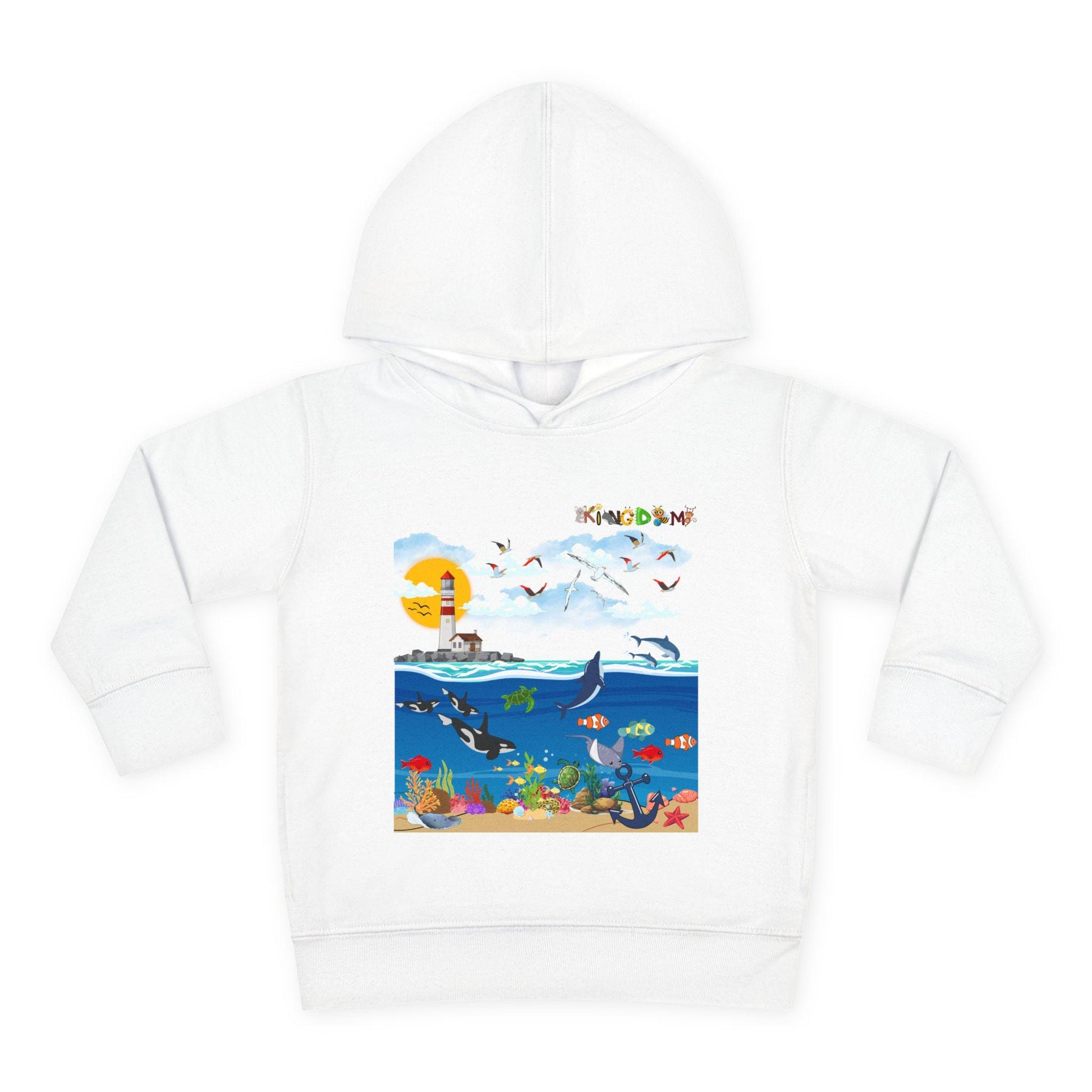 Ocean Friends Toddler Pullover Fleece Hoodie, Aquatic Theme Sweatshirt for Kids, Sea Animal Graphic Jumper, Orca Dolphin Children's Hooded