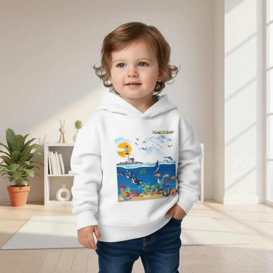 Ocean Friends Toddler Pullover Fleece Hoodie, Aquatic Theme Sweatshirt for Kids, Sea Animal Graphic Jumper, Orca Dolphin Children's Hooded