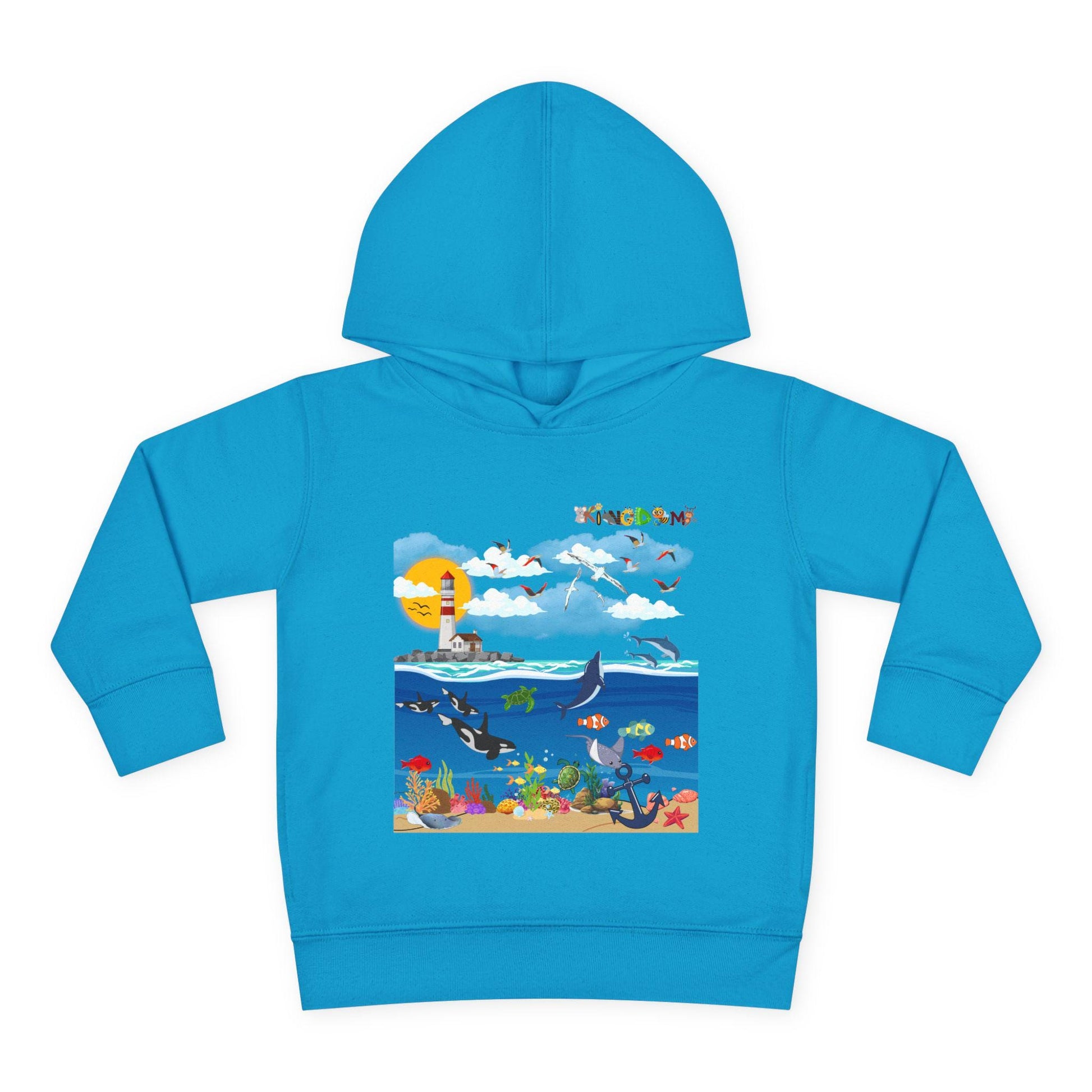 Ocean Friends Toddler Pullover Fleece Hoodie, Aquatic Theme Sweatshirt for Kids, Sea Animal Graphic Jumper, Orca Dolphin Children's Hooded